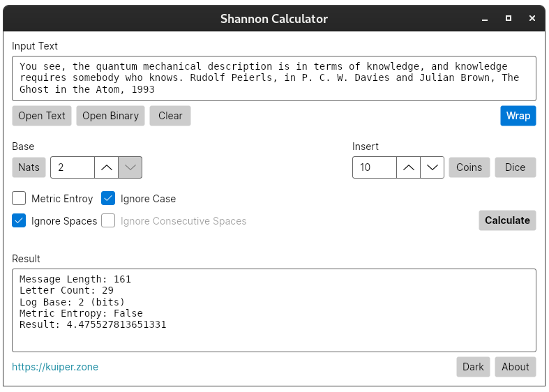 Shannon Information Calculator